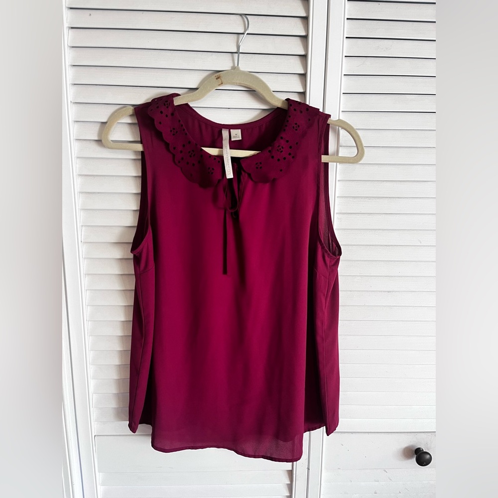 LC Lauren Conrad Burgundy Lace Collar Blouse